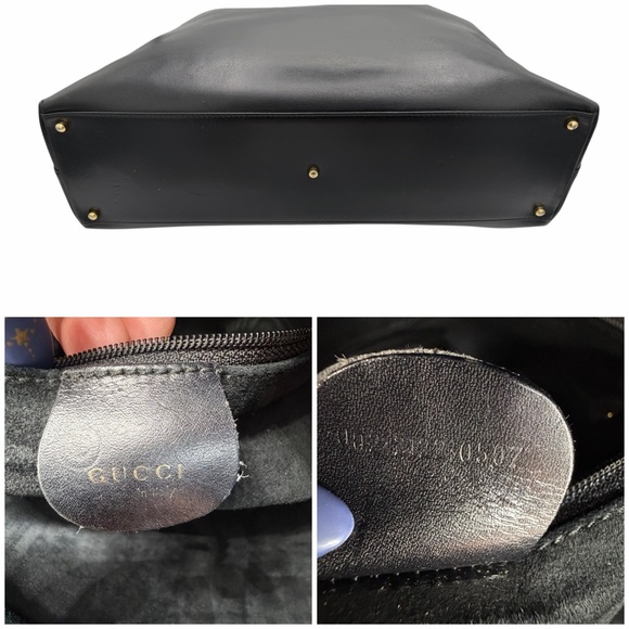 Gucci Vintage Bamboo Top Handle Black Leather Bag w/ unbranded Strap + COA - Picture 6 of 16